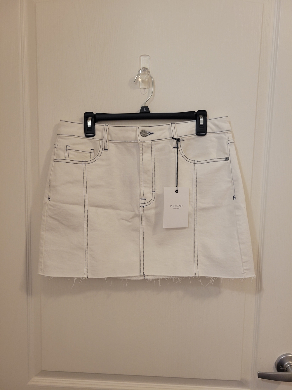 bohme White Denim Mini Skirt with Contrast Topstitching